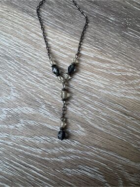 Cookie Lee Silver Tone Metal Cable Chain Necklace Black Bead Drop Pendant
